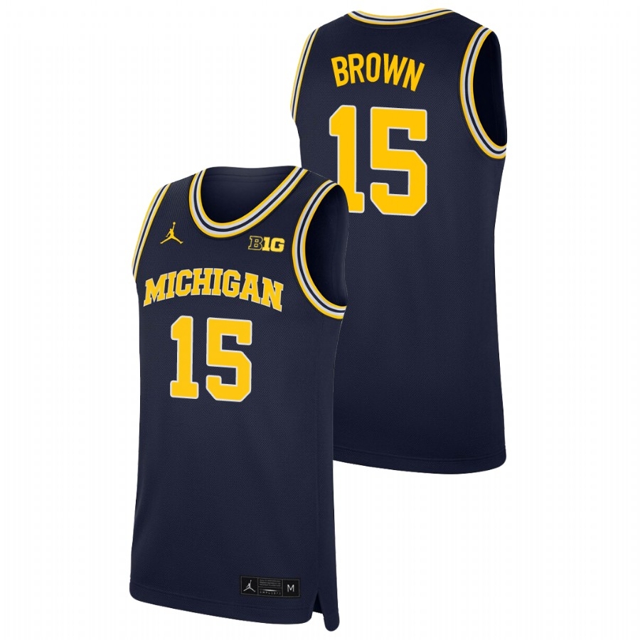 Michigan Wolverines Men's NCAA Chaundee Brown #15 Navy Replica College Basketball Jersey ITF7749ZY